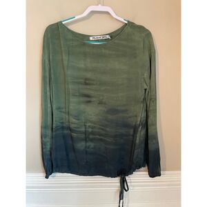 Michael Stars Tarragon Haze Print Long Sleeve Blouson Top Size S Artsy Forest